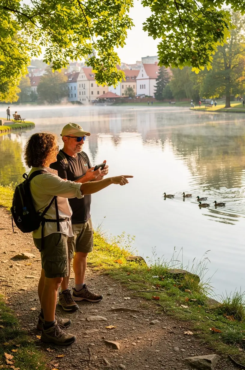 Bicyclist navigating urban routes through city parks.