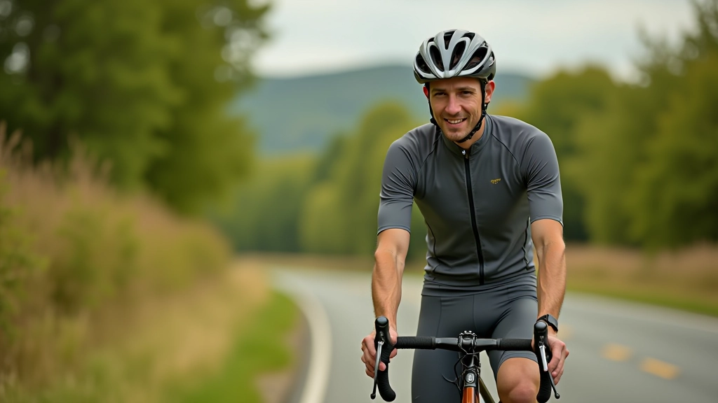 Cyclist taking a hydration break on scenic countryside route with water bottle and healthy snacks